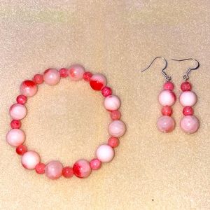 Handmade custom glass bead bracelet and matching earring set brand new